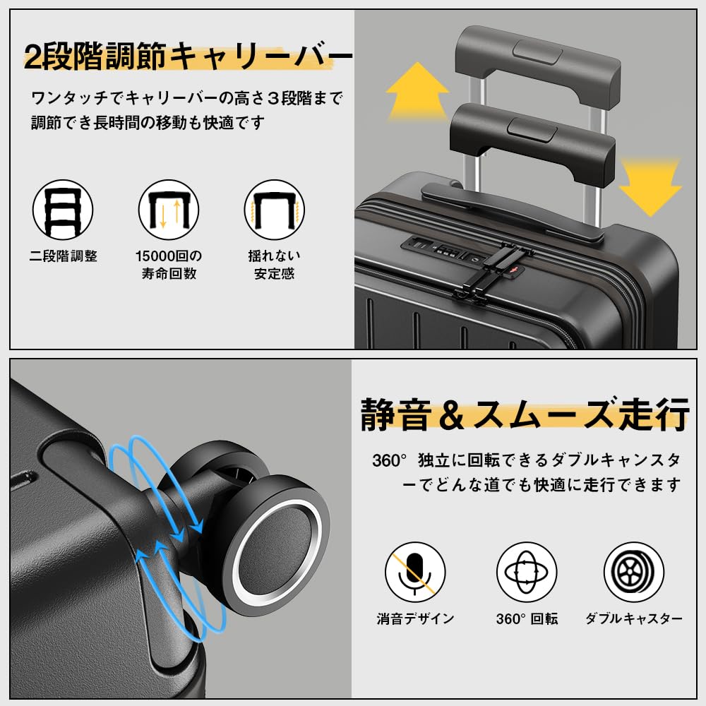 Suitcase with Expansion Carry Front Carry Large USB Port Cup Holder Hidden Hook Zipper Double TSA Rourke Overseas Carry Business Hospitalization M