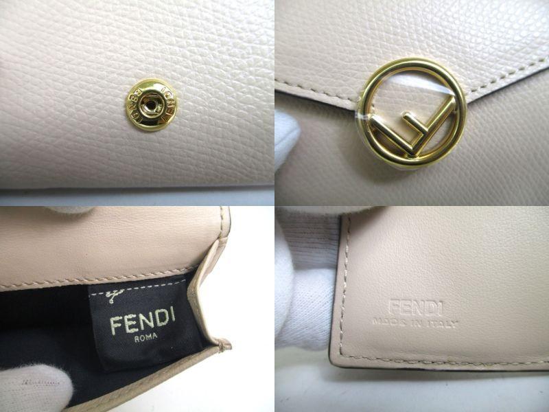 Authentic FENDI F IS FENDI FF Beige Leather Gold H/W Micro Trifold Wallet #a137 Refurbished