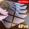 4Pcs Tempered Glass On for iPhone 11 12 13 14 Pro Max Mini Screen Protector Glass ON For iPhone X XR X MAX 7 8 Plus SE2 Film