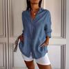 New Fashion Single-breasted Casual Plus Size Shirt Women Turn Down Collar Loose Women's Solid Blouses Tops Spring and Autumn Long Sleeve Shirts 25997