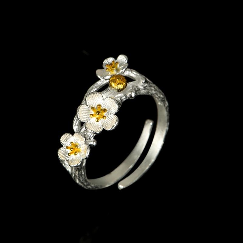 New Arrivals 925 Sterling Silver Rings For Women Girl Jewelry Gold Flower Rings Adjustable Open Finger Rings
