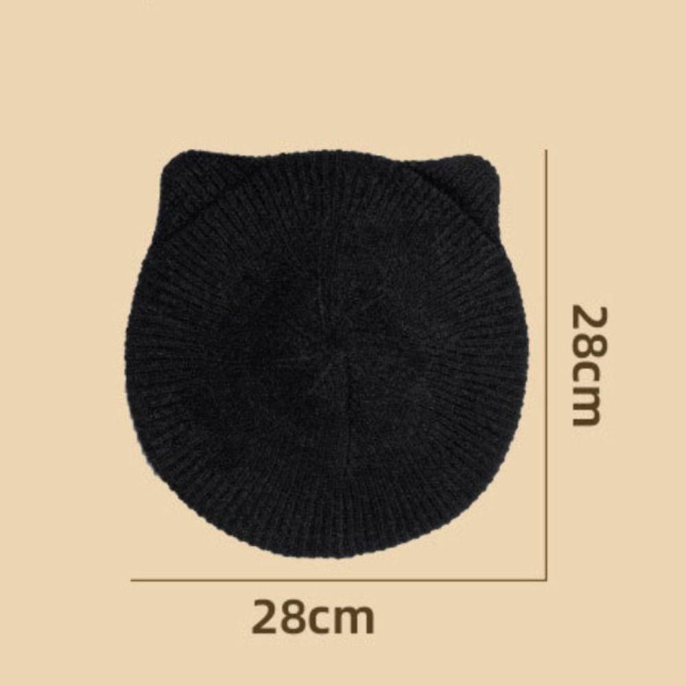 New Cat Ears Beanie Cap Solid Color Warm Beret Hat Knitted Crochet Bonnet