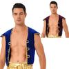 Mens Halloween Arabian Prince Cosplay Costume Cap Sleeve Vest Braided Waistcoat Cardigan Theme Party Indian Role Play Clothes