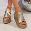 Thick-soled Muffin One-word Cool Slippers Women's Large-size Wedge Sandals Fish Mouth High-heeled Slippers