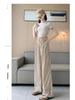 Women's Korean Pinstripe Wide-Leg Pants - Summer Casual, Loose Fit, Elastic Waist & Drawstring, Textured Straight-Leg.