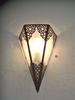Handmade Moroccan Wall Sconce – Patinated Engraved Iron & Frosted Glass – Triangular Design