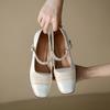 Fashion Elegant Mary Janes Shoes New Designer Square Toe Lace Pearls Buckle Strap Shallow Mid Thick Heeled Pumps Women