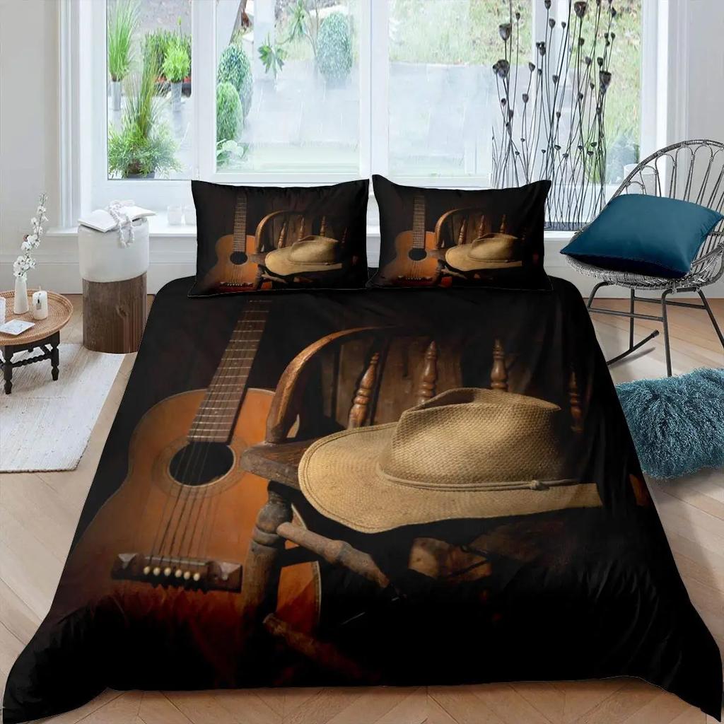 Western Cowboy Duvet Cover Set Vintage Farmhouse Bedding Set For Kids Boys Teens Queen Size Soft 2/3pcs Polyester Quilt Cover