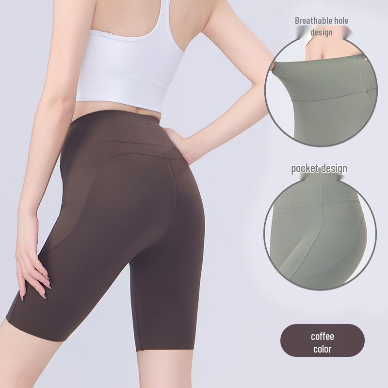 Double-Sided Tummy Control Shark Pants - Five-Pocket Hip Lift Cycling Leggings for Summer Yoga and Fitness