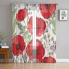 Red Poppies Window Curtains Sheer Chiffon Tulle Curtain Home Living Room Backdrop Decoration