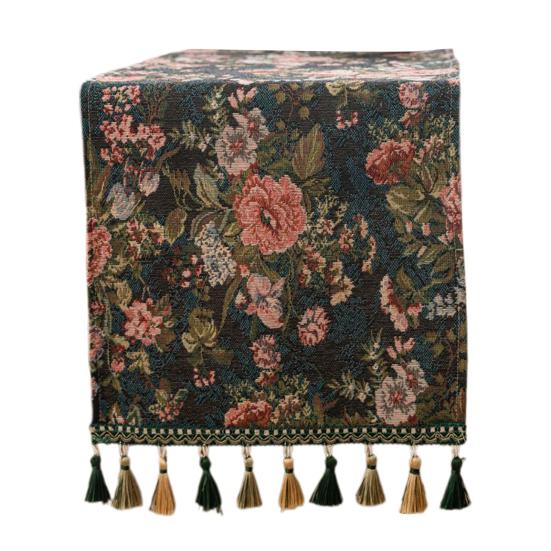 Рождественская зеленая жаккардовая дорожка на стол с кисточкой, декоративная праздничная настольная дорожка