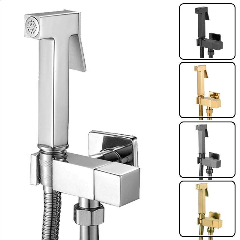 Gold Shower Wall Mounted Toilet Bidet Sprayer Set Brass Valve Bathroom Alloy Black Handheld Self Cleaning Bidet Faucet White