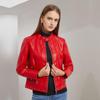 Women Spring Autumn Stand Collar Long Sleeve Rivet Solid Color Casual Leather Pu Jacket S-5XL