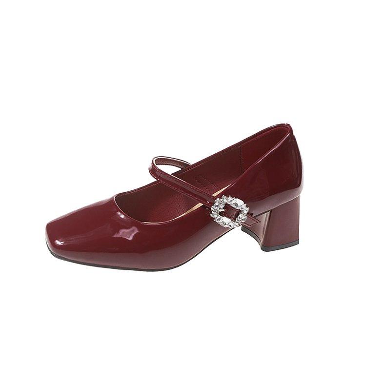 Fashion Red Mary Jane Women Pumps Thick High Heels Shoes Female Lolita Square Toe Shoes Fashion Party Leather Woman Shoes 2024 New