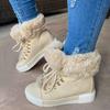 36-43 Women Fluffy Thick Fleece Liner Ankle Snow Boots Thermal Solid Color Lace Up Faux Leather Platform Shoes Botas Mujer
