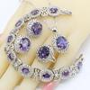 Geometric Purple Zirconia Dubai Jewelry Sets for Women Bridal Bracelet Hoop Earrings Rings Necklace Pendant Gift Box