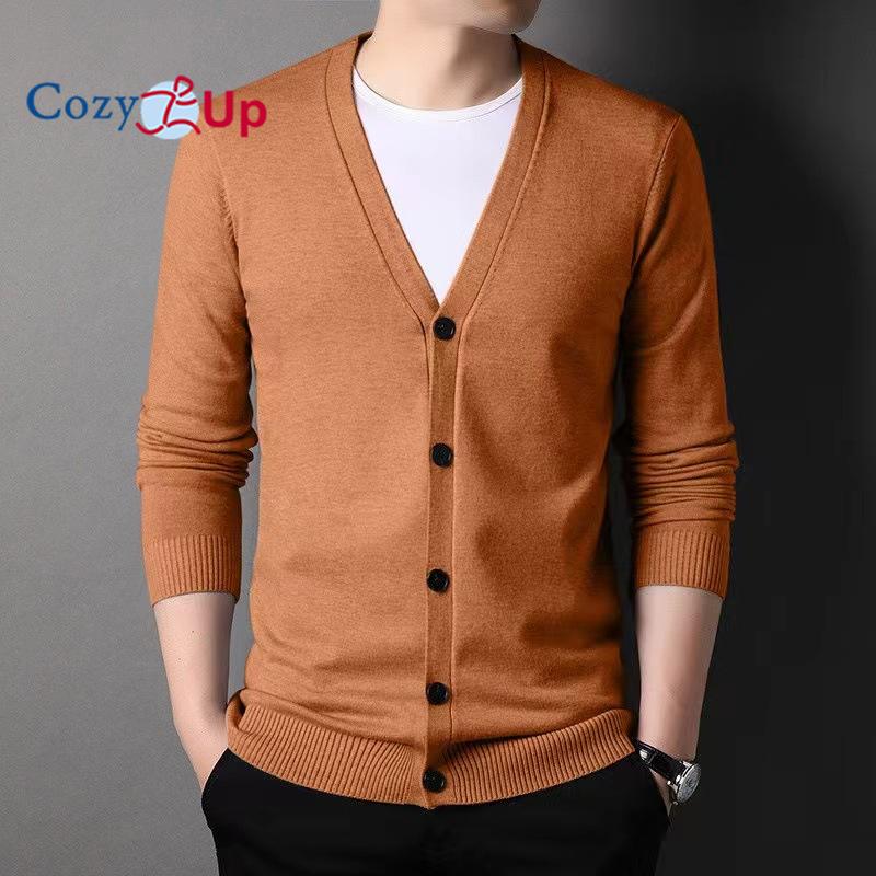 Cozy Up New Spring Autumn Knitted Cardigan Men Solid Color V Neck Slim Fit Sweatercoat Fashiion Casual Single Breasted Cardigan Sweaters