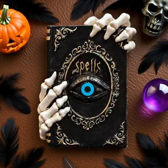 Yousheng Halloween Resin Book Sculpture Ghost Hunter Hand Statue Decorative Figurine Spooky Devil Eye Collectible Tabletop Ornament