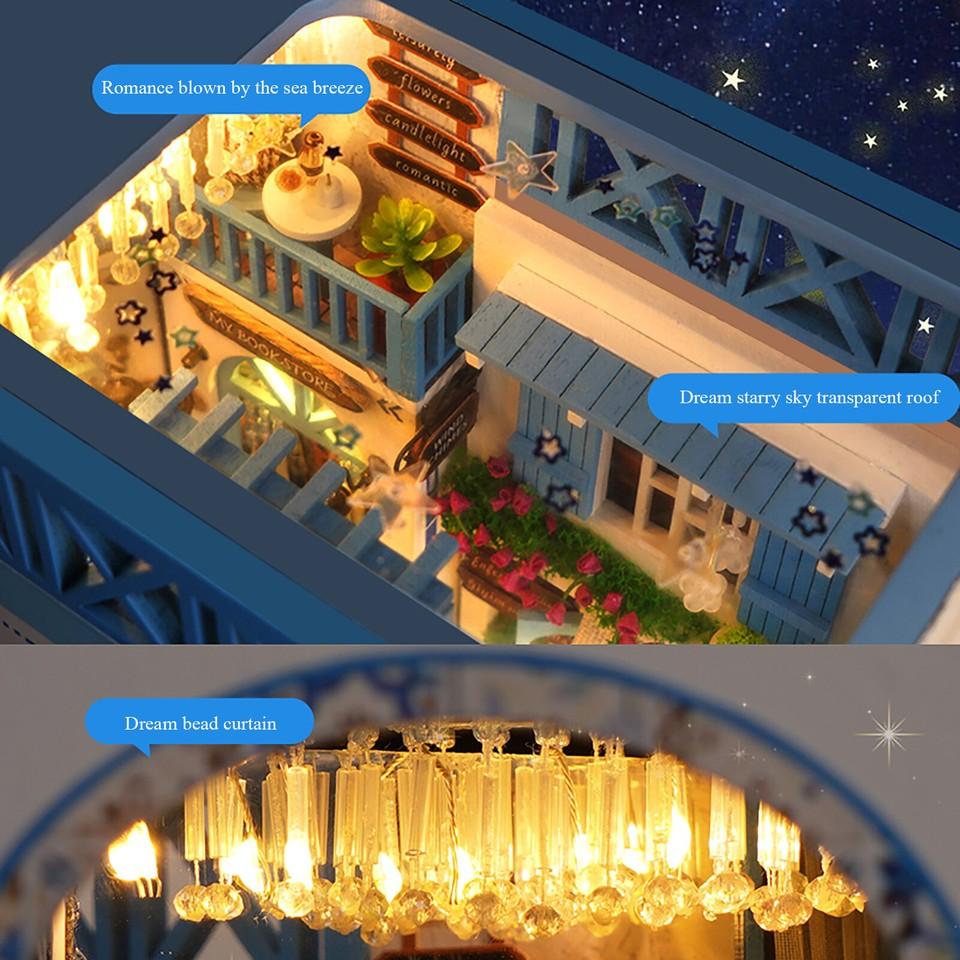 Набор для создания диорамы для книжной полки своими руками, 3D деревянный пазл, декор для книжной полки, миниатюрный домик со светодиодной подсветкой