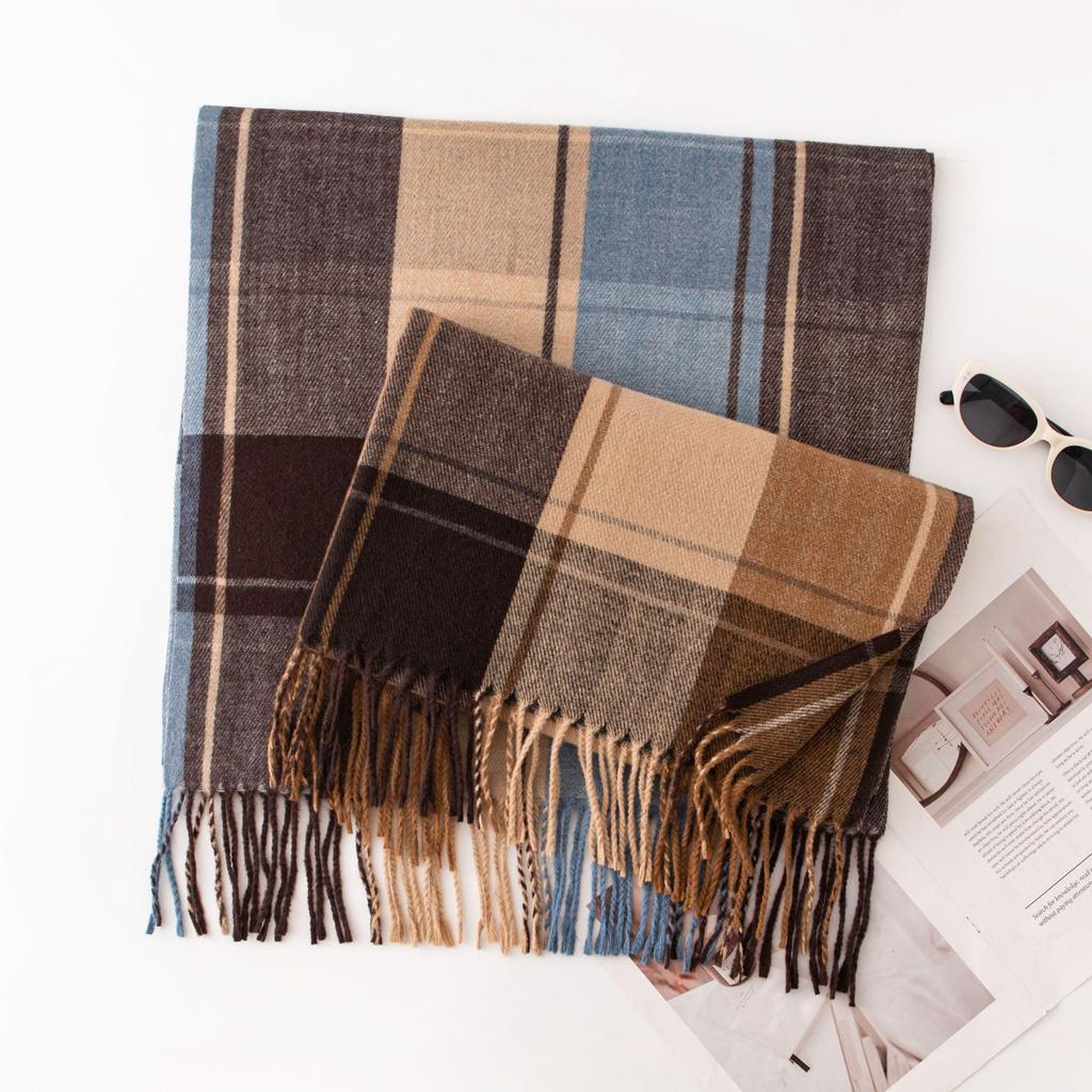 Autumn and Winter Imitation Cashmere Retro Literary Plaid Scarf for Men and Women with The Same Temperament Light Luxury Scarf and Shawl Dual Use