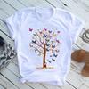 Women Summer T Shirt Butterfly Tree Pattern Print Retro Fashion Short Sleeve Tees Casual Printed Tops