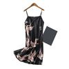 2 Pcs/Set Women Ice Silk Pajama Set Satin Printed V Neck Spaghetti Strap Loose Nightdress Half Sleeve Lace-up Waist Nightgown Lady Sleepwear