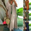 Loose Casual Dresses Women Summer V- Neck Short Sleeve Vestidos Solid Simple Long Dress