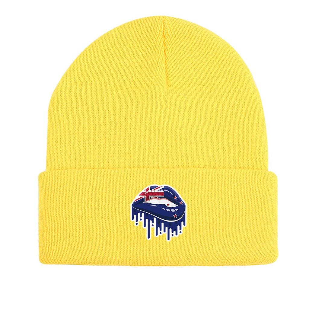 Lip Flag of New Zealand Warm Knitted Cap Beanie, Patriotic Man Cap Elastic Slouchy Solid Pompom Beanies Knit Hat Beanie