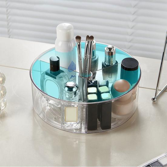 Lazy Susan Organizer Storage Holder Large Capacity Transparent Design 360-Degree Rotatable Countertop Makeup Storage Tray
