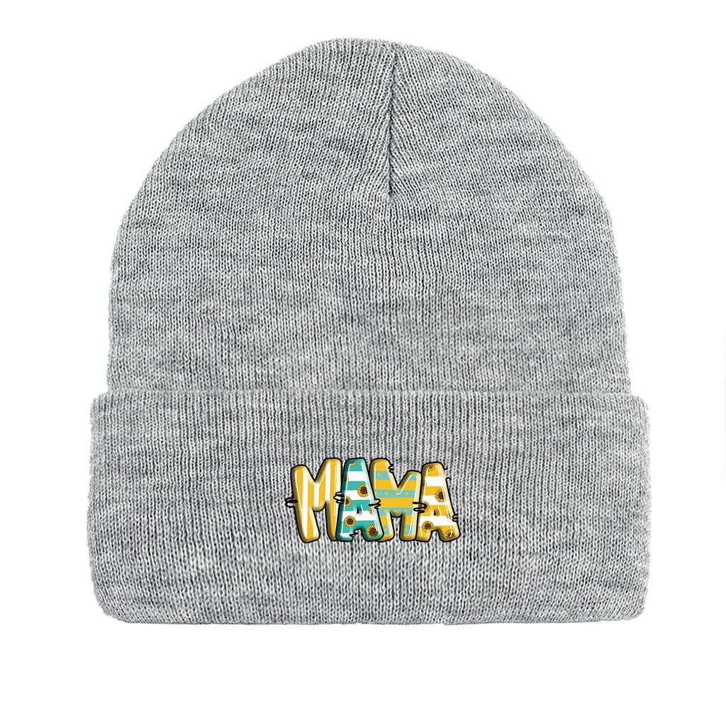 Шапка-бини вязаная зимняя "MAMA", женская шапка, теплая, универсальная, хип-хоп, с помпоном, вязаная шапка-бини