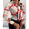 Autumn Loose Women's Fashionable All-match Shirt Long Sleeve V-neck Button Print Shirt