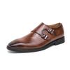 Fashion Classic Leather Shoes for Men Slip On Pointed Toe Oxfords Double Tower Buckle Social Office Business Casual Dress Shoes for Male