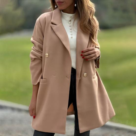 Women's Trench Coat Notch Lapel Double Breasted Mid Long Pea Coat with Pockets Long Sleeve Fall Winter Outwear