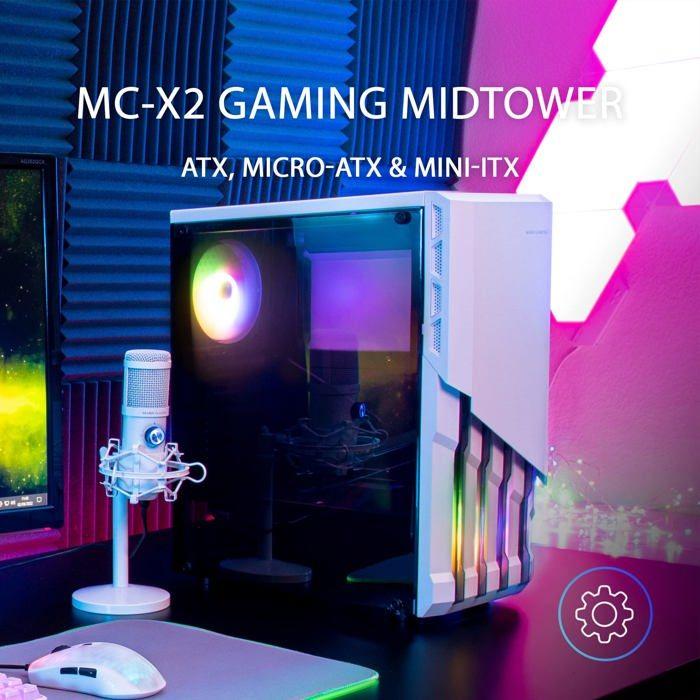 Boîtier ATX Mars Gaming MC-X2 Blanco Caja PC Gaming ATX Frontal Acero FRGB 2 Ventiladores 12cm FRGB Ventana Lateral Completa
