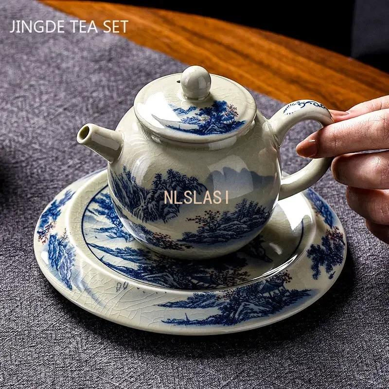 200ML Chinese Ceramic Teapot Ru Kiln Ice Crack Glaze Can Raise Tea Kettle Handmade Porcelain Teaware Household Tea Pots