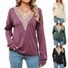 2024 European And American Autumn And Winter New Style Solid Color Lace V-Neck Contrasting Loose Long Sleeved T-Shirt Top For Women
