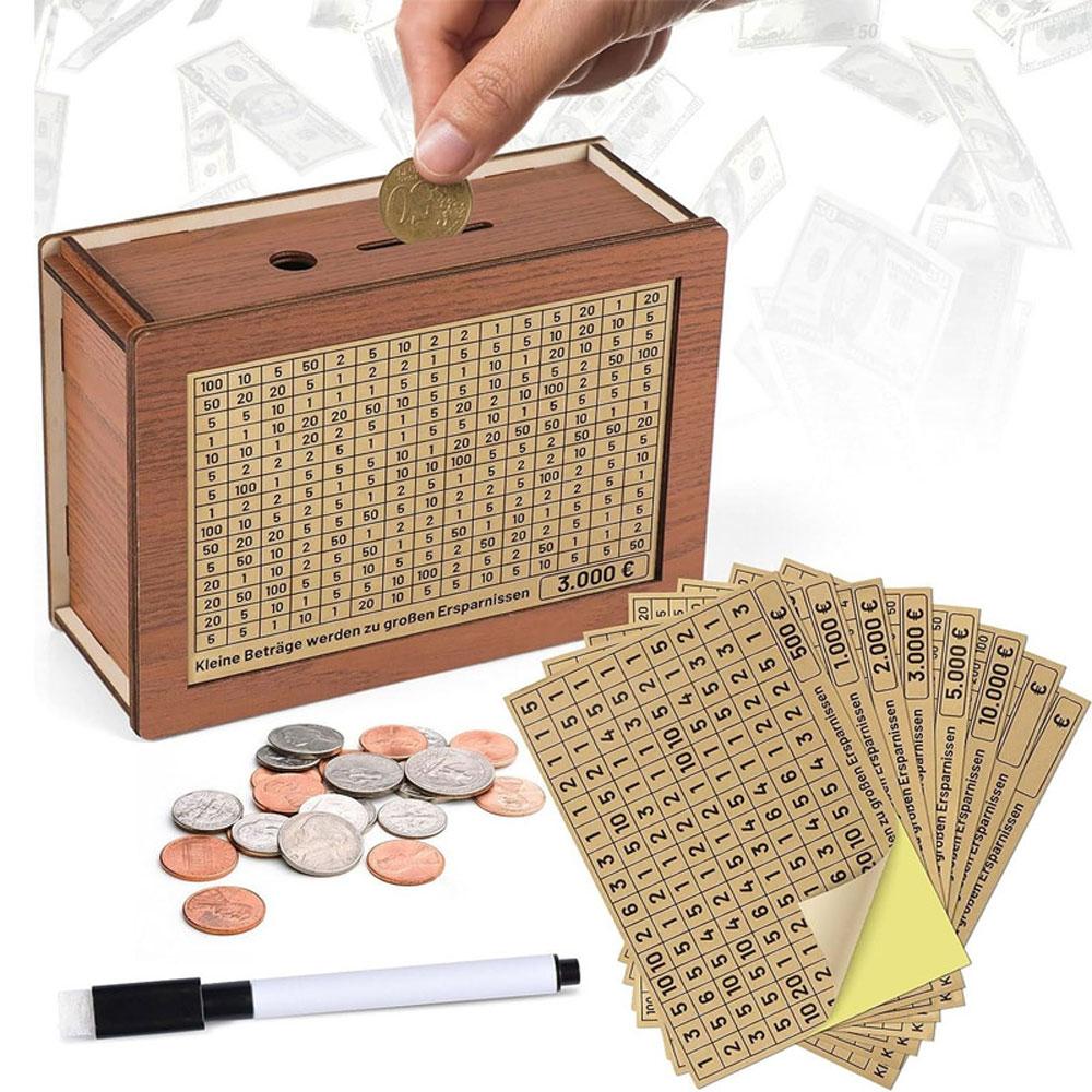 Wooden Money Box with Counter Money Piggy Bank Cash Coin Saving Box