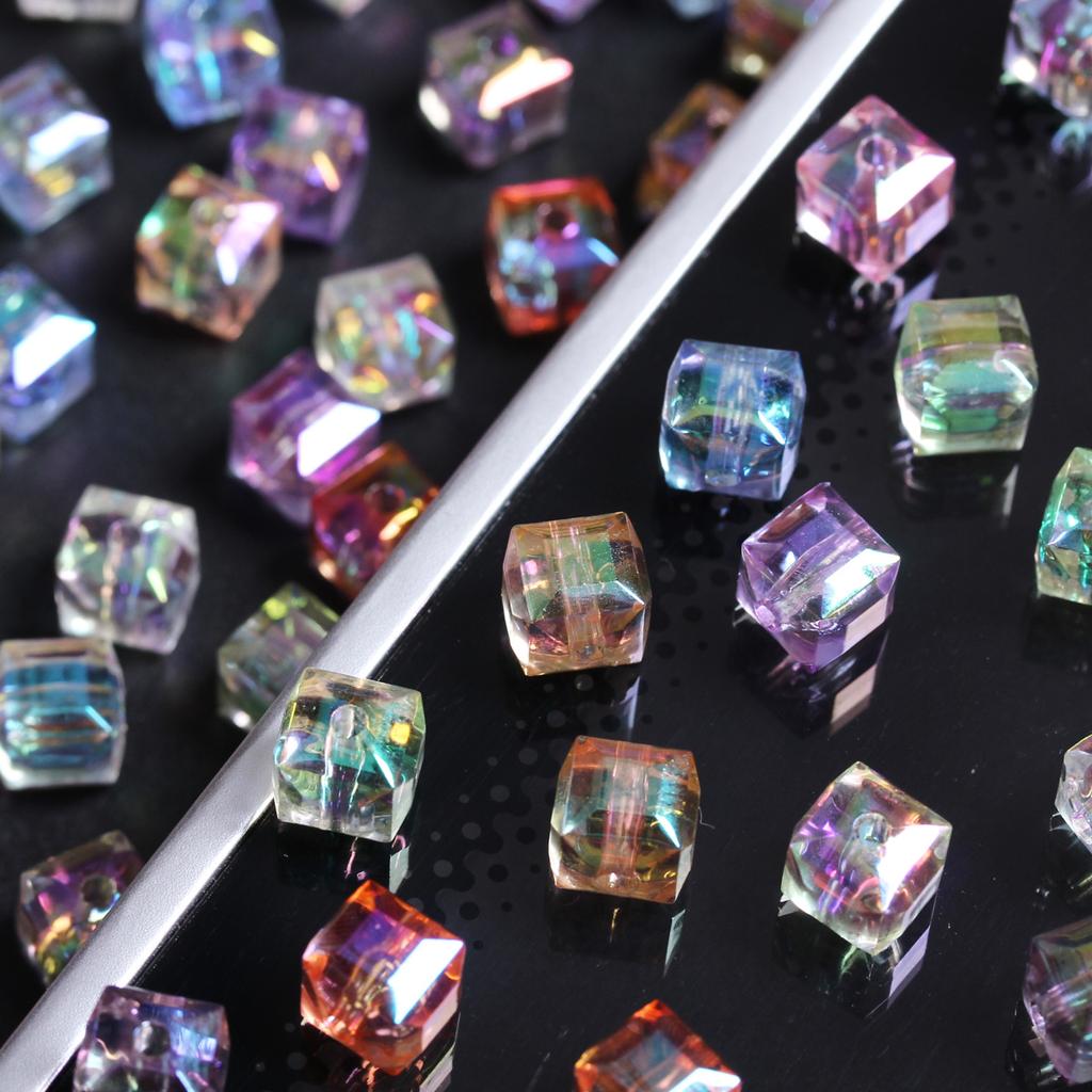 Crafts Beads for Jewelry Making Loose Earrings Bracelet Pendants 8mm DIY Part Resin Czech Crystal Cube Square Faceted 20pcs/bag UV Plated