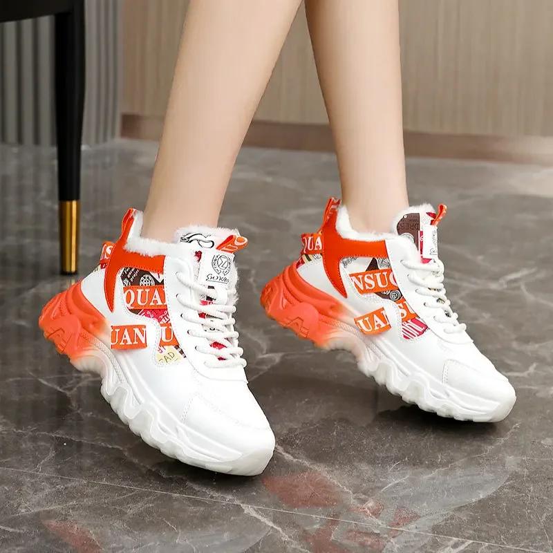 2025 Spring Women Casual Sneakers Hot Sale High Quality Warm Thickness Cotton Shoes Female High Top Ankle Boot Versatile Zapatos