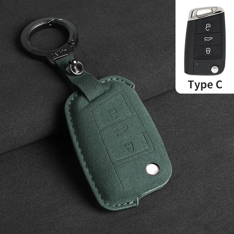 Suede Car Flip Key Case Cover for VW Volkswagen Golf 7 MK7 Tiguan MK2 T-roc T-cross Skoda Octavia Kodiaq Karoq Seat Ateca Leon