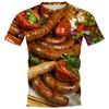 HX  Yummy Food T-shirts 3D Graphic Delicacy Grilled Sausages Pullovers Polyester All Printed Tees Harajuku Men Clothing