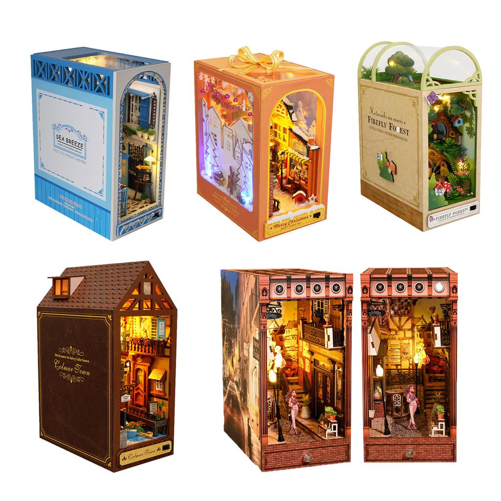 Набор для создания диорамы для книжной полки своими руками, 3D деревянный пазл, декор для книжной полки, миниатюрный домик со светодиодной подсветкой