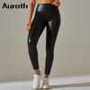 Auroth Womens PU Leather Pants Winter Leggings Slim High Waist Pencil Leggings Black Plus Size Trousers