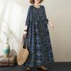 Round Neck Long Sleeve Bohemian Clothing Retro Autumn Cotton Linen Dresses Vintage Casual Floral Printed Long Dress for Women