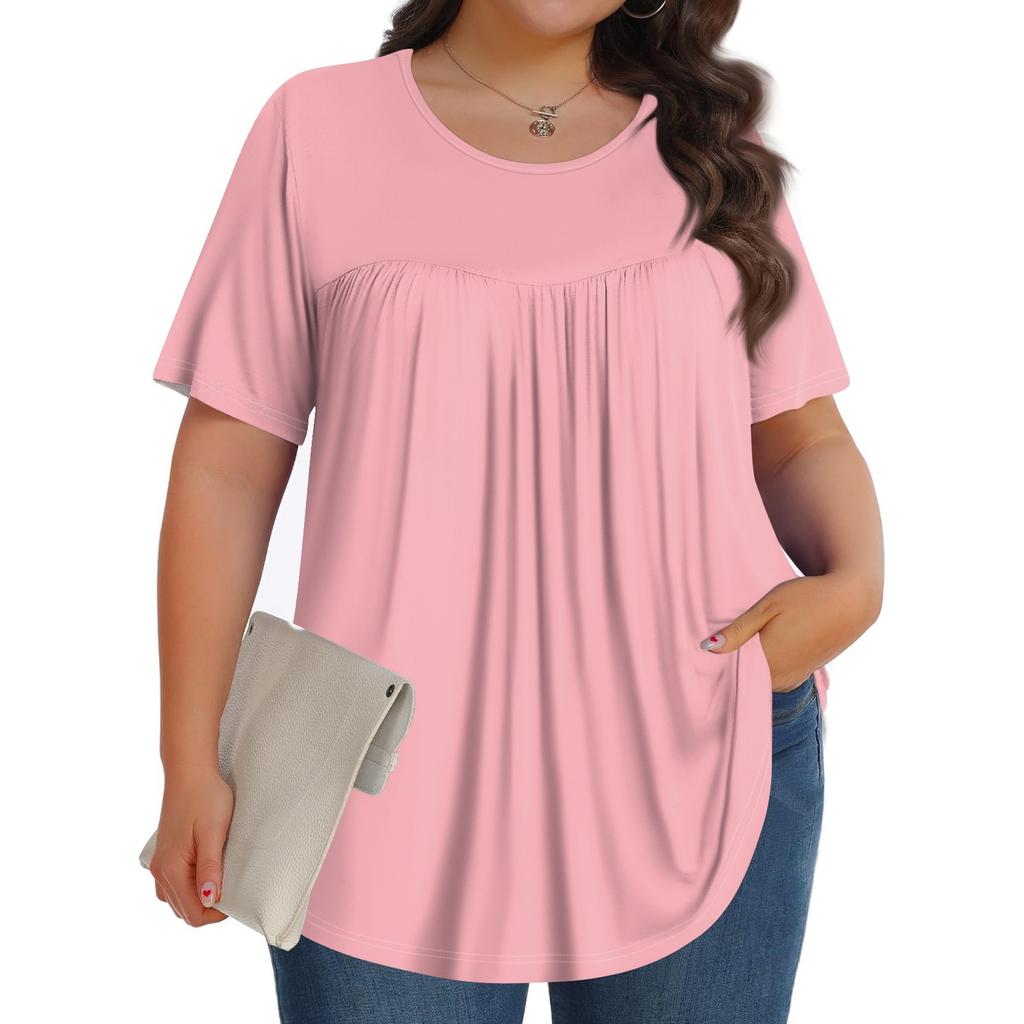 Women's Fashion Casual  Solid Color Round Neck Short Sleeve Top Womens Plus Size Tops