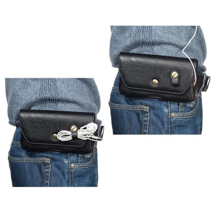 Clip De Ceinture Horizontale En Cuir Avec Porte-écouteurs Pour XIAOMI HONGMI NOTE 2 REDMI NOTE 2 PRIME > Noir