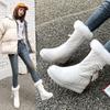 White Boots Women's Autumn and Winter Flat Bottom Inner Height Increase Medium Boots Piled Warm Rabbit Fur Snow Boots Women's Fluffy Boots