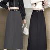 2024 Spring & Autumn High-Waist Slimming A-Line Midi Skirt - Black Versatile Split Skirt