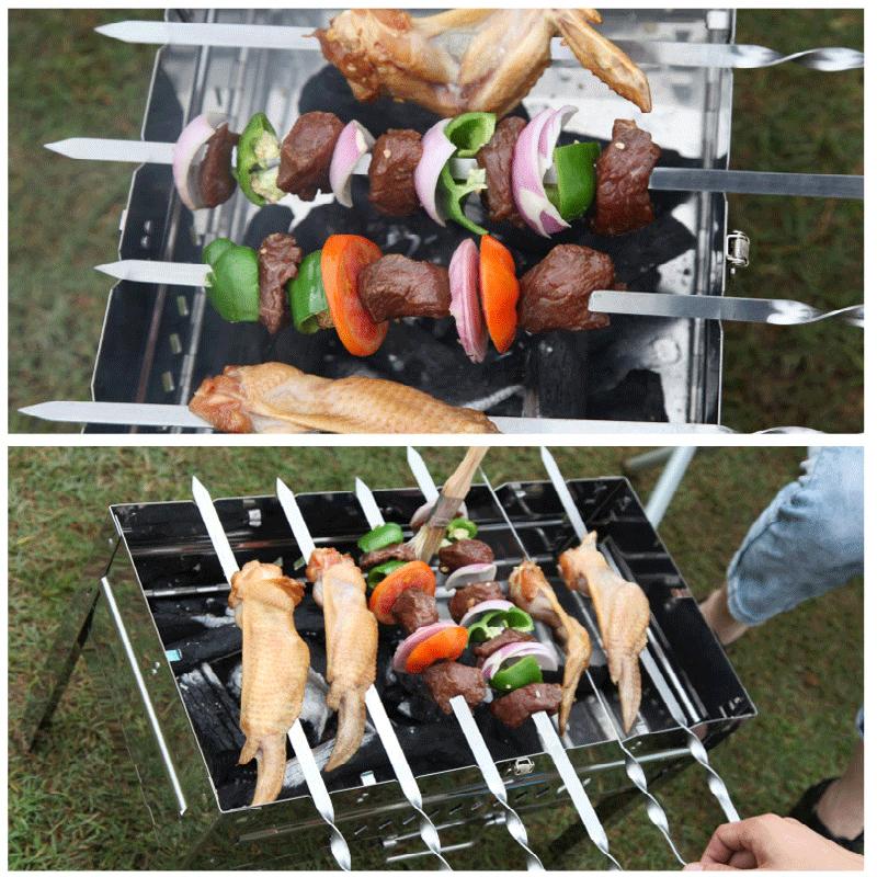 55Cm Large Barbecue Skewer Reusable 410 Stainless Steel BBQ Kebab Stick with Wooden Handle Outdoor Camping Picnic Tools Cooking Tool
