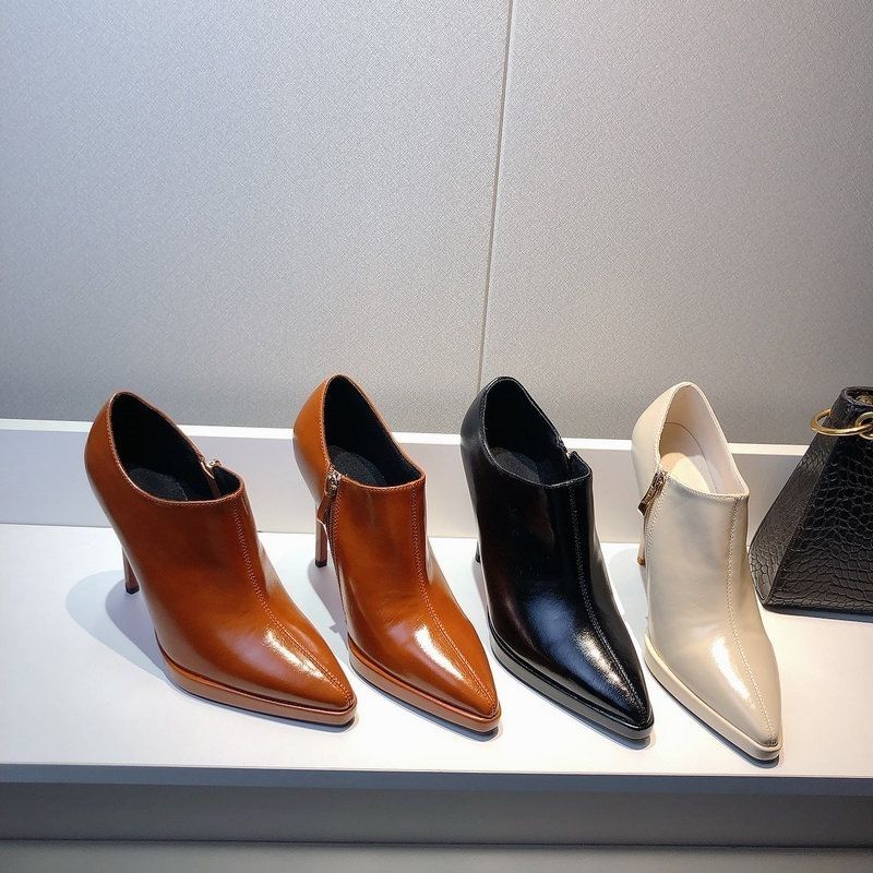 Мода FHC 2024 Новые женские ботильоны на высоком каблуке, ботильоны до щиколотки, осенние туфли на платформе, острый носок, боковая молния, черный, бежевый, коричневый, дропшиппинг